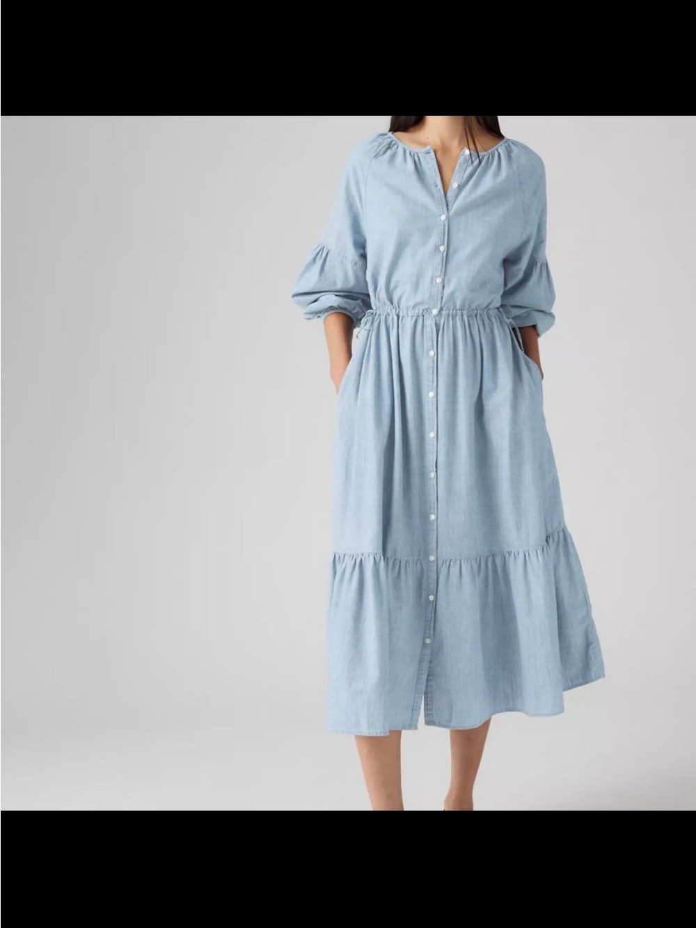 Levi's Light Blue Button-Front Tiered Midi Dress